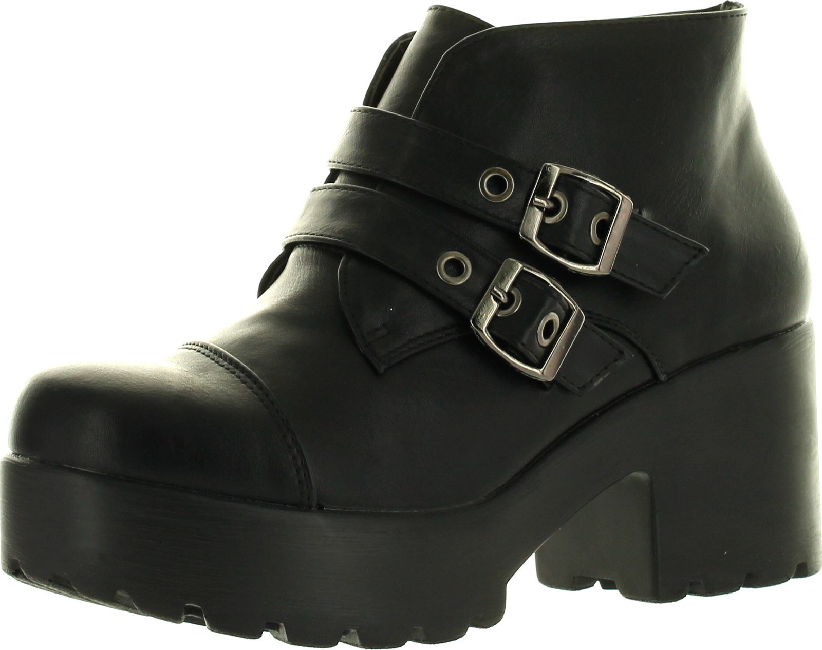 X2b Hayden3 Women Round Toe Buckle Strap Side Zip Platform Chunky