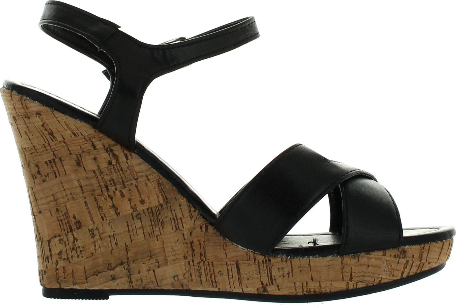 Diviana Carina65 Womens Criss Cross Cork Platform Ankle Strap Wedge