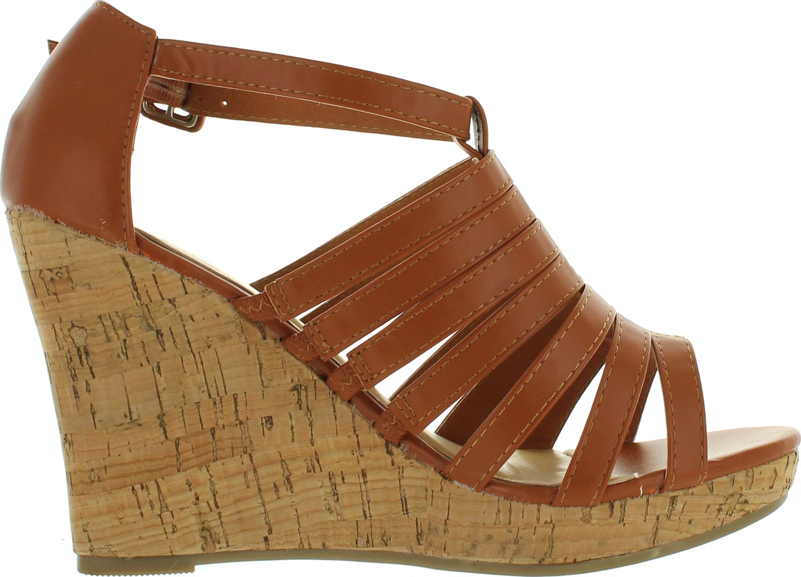 Slingback T-Strap Cork Wedge Sandal - Kimble's barter #AnklestrapsHeels | Ankle strap heels 