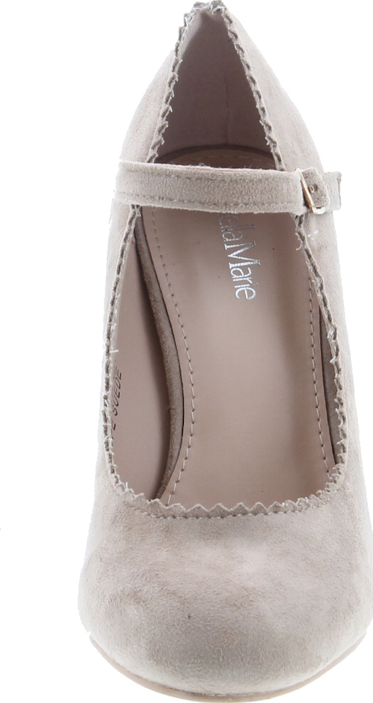 Bella Marie Women/'s Mary Jane Ankle Strappy Scalloped Mid Heel Dress Pump