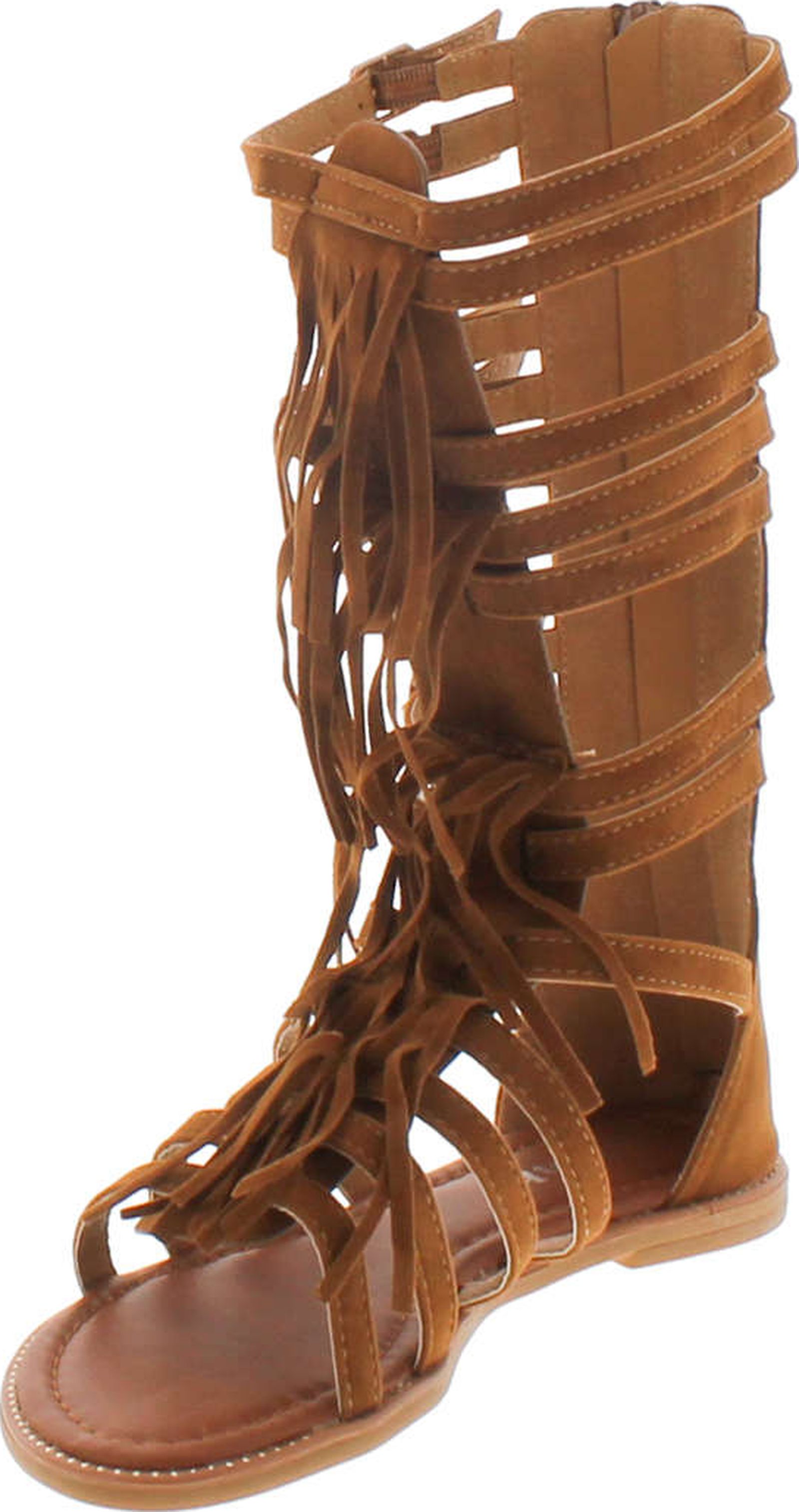 Link Katia 50K Little Girls Strappy Buckled Fringe Gladiator Flat Sandals Tan