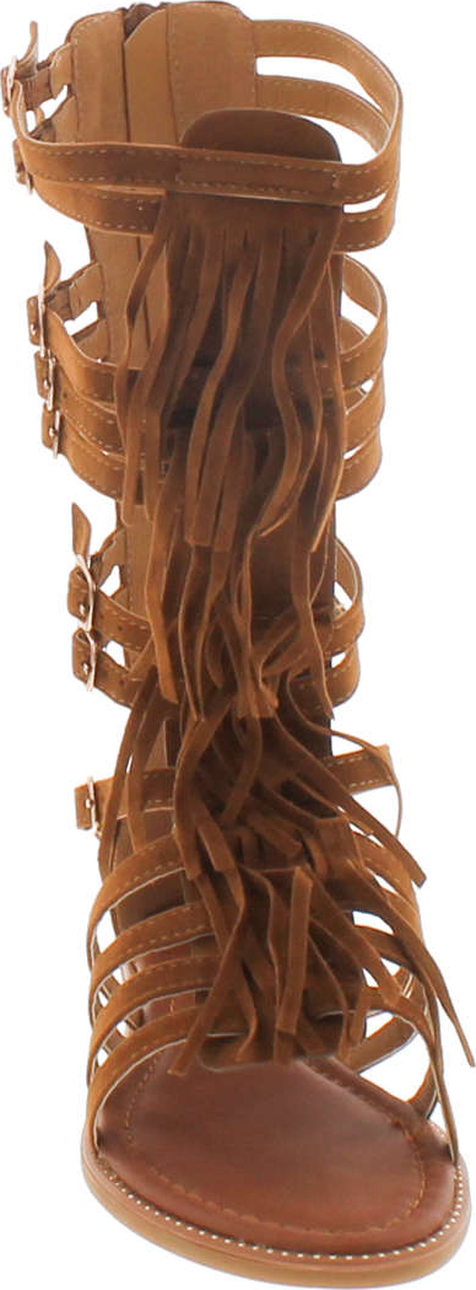 Link Katia 50K Little Girls Strappy Buckled Fringe Gladiator Flat Sandals Tan