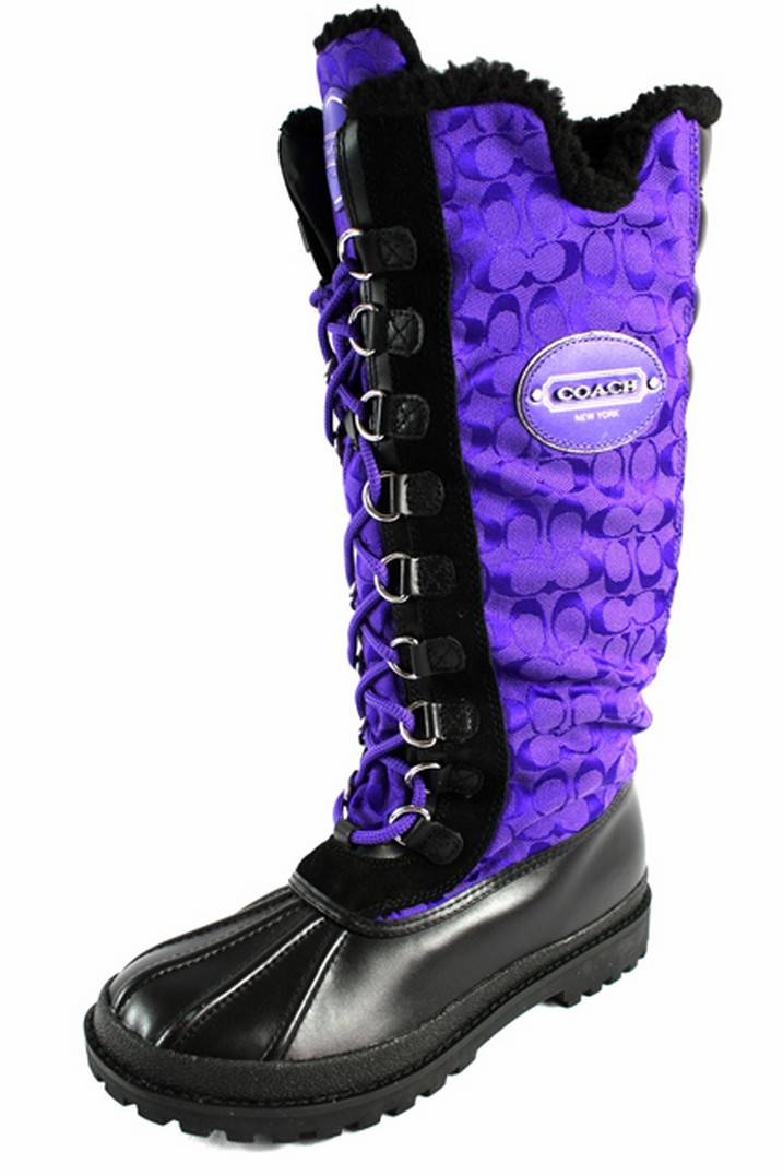 COACH Libby Signature C Logo Purple/Black Winter Laceup KneeHigh