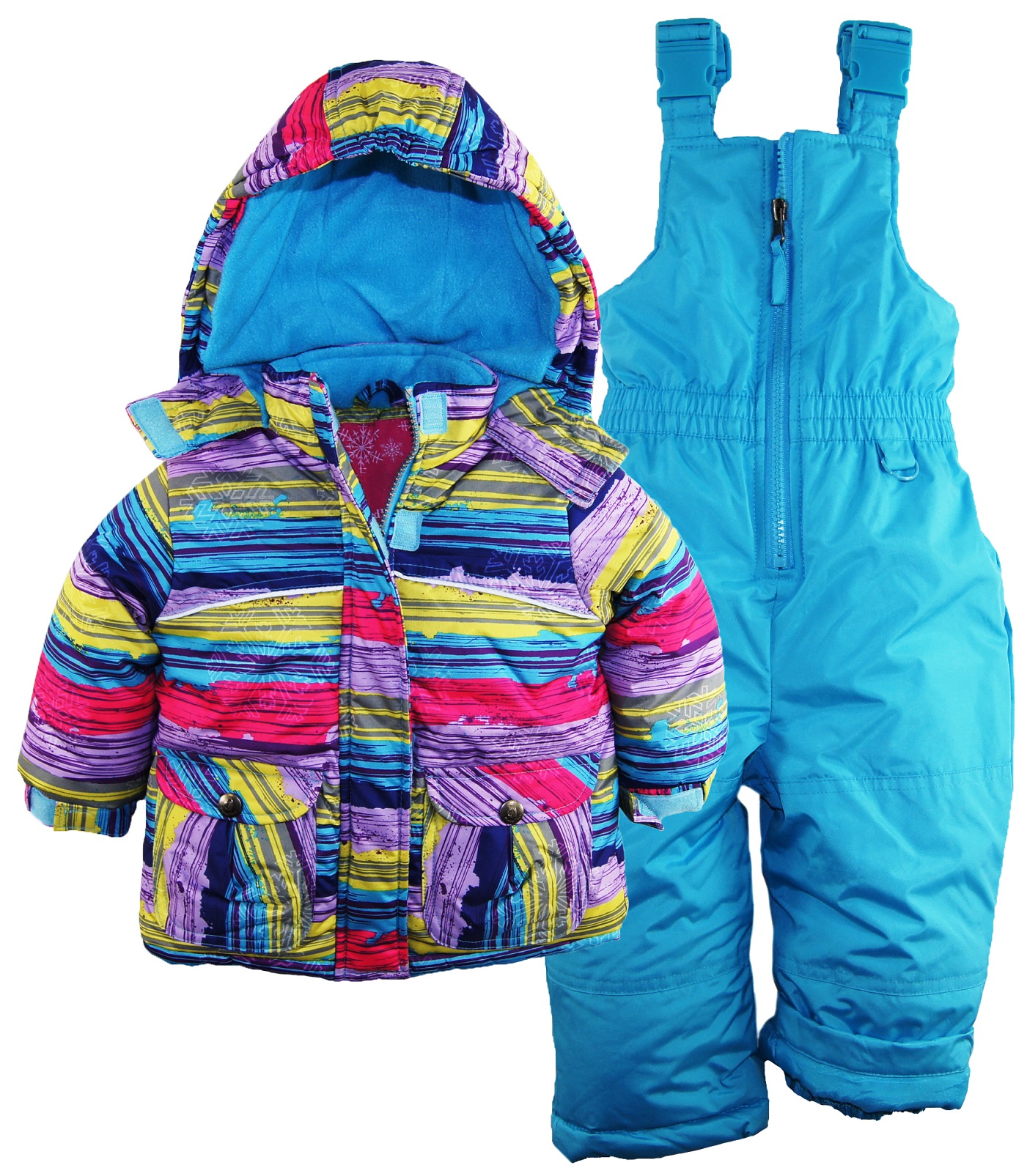Rugged Bear Baby Girls' Snowflake Stripes Snowboard 2Pc Snowsuit Ski