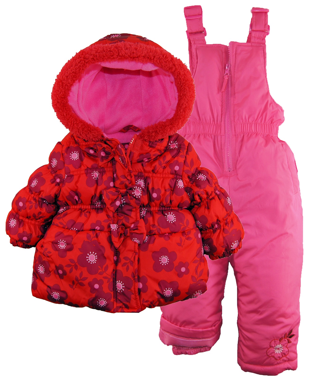 Pink Platinum Baby Girls Snowboard Bubble Jacket and Snowpants Snowsuit