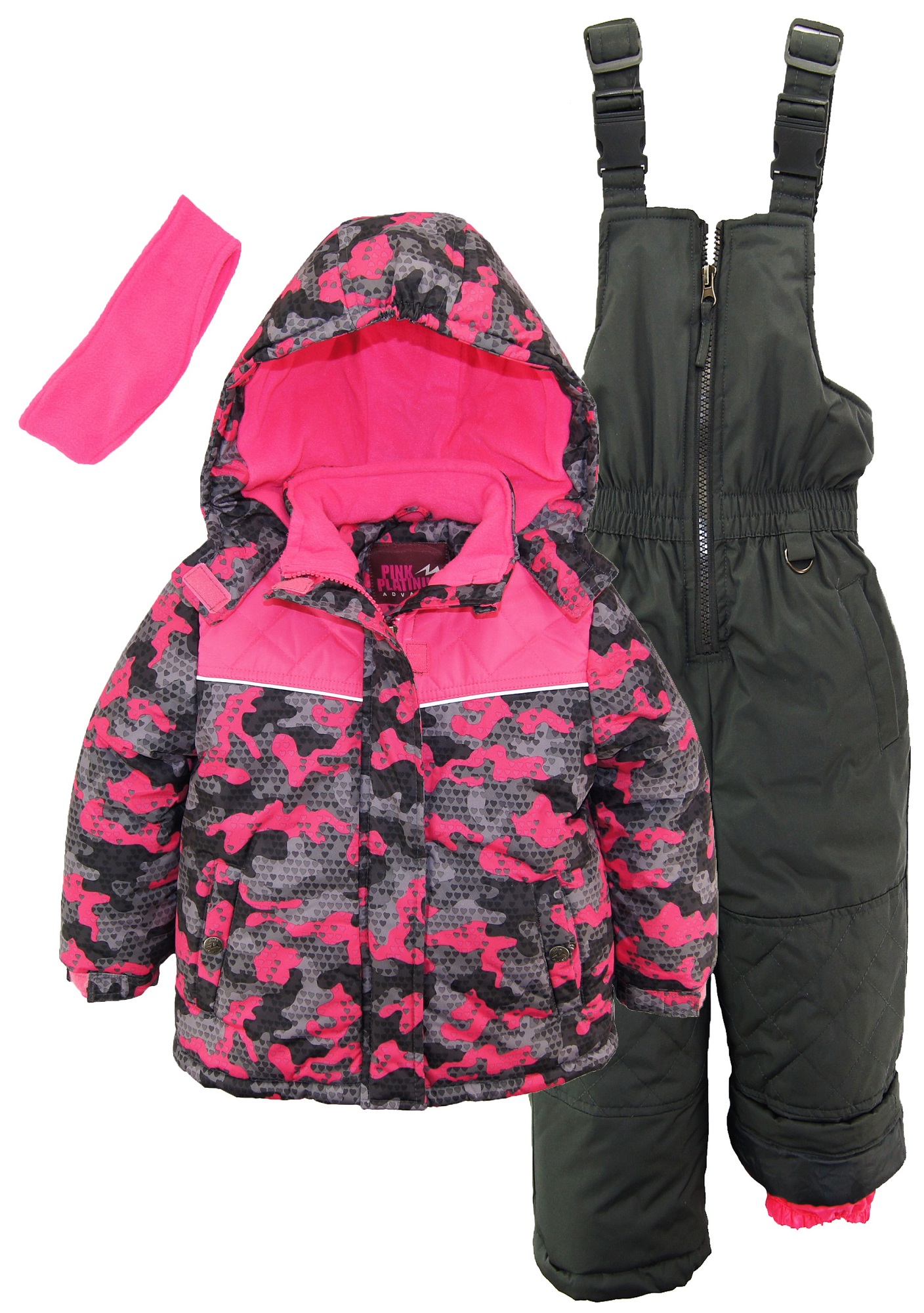 Pink Platinum Little Girls' Camo Heart Print Better Ski Snowsuit