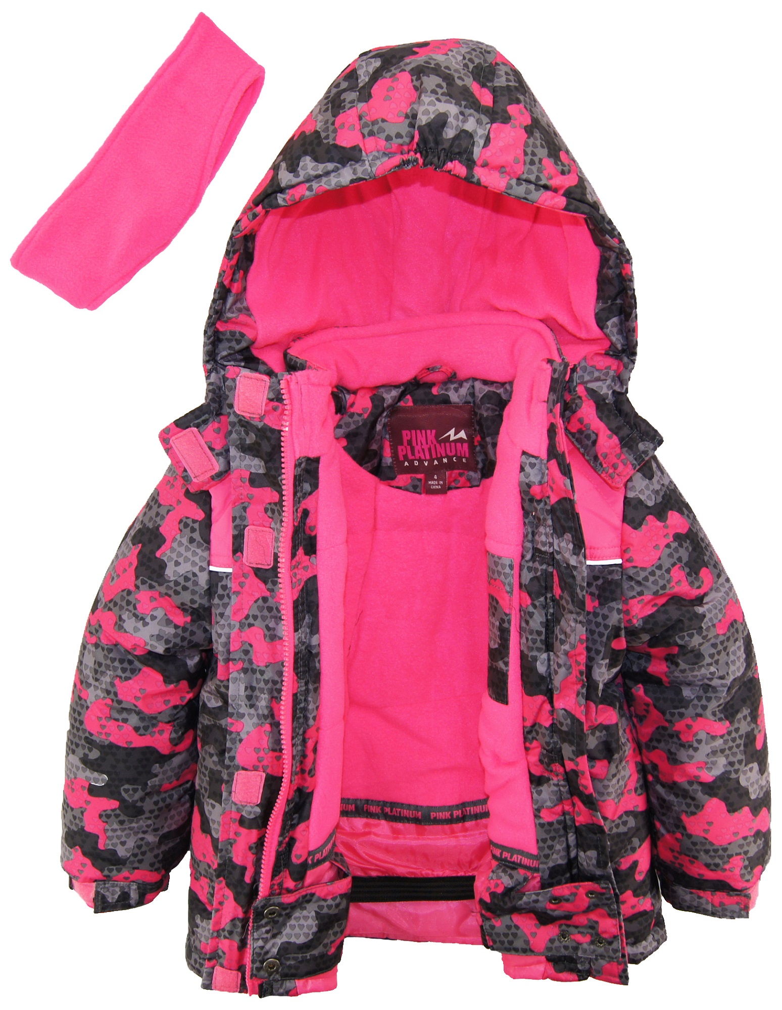 Pink Platinum Little Girls' Camo Heart Print Better Ski Snowsuit