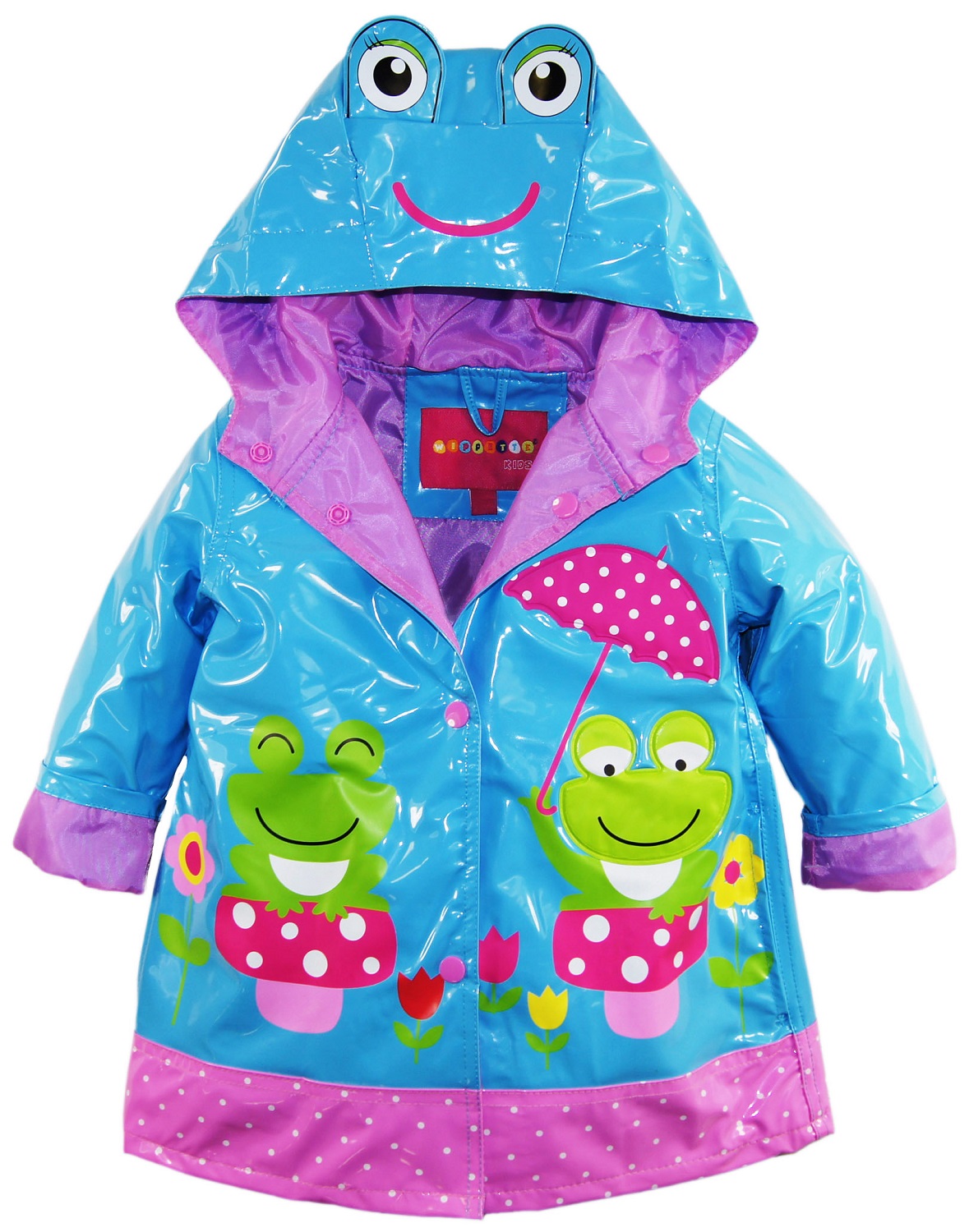Wippette Little Girls Waterproof Vinyl Fully Lined Hooded Frog Raincoat