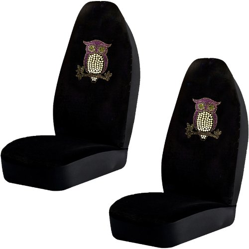 Purple Owl w/Hearts Crystal Studded Rhinestone Floor Mats Seat Covers