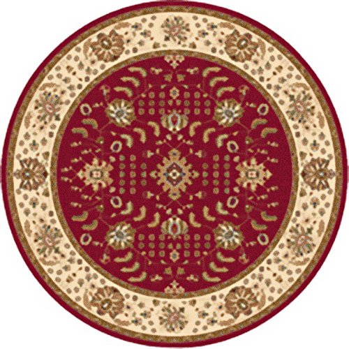 PERSIAN RED IVORY AREA RUG 3X3 ROUND ORIENTAL 3206 ACTUAL 39"