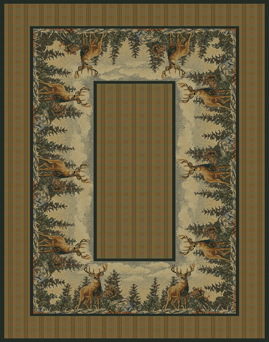 PLAID deer FOREST 4x6 area rug WILDLIFE lodge CARPET Actual Size 3' 11