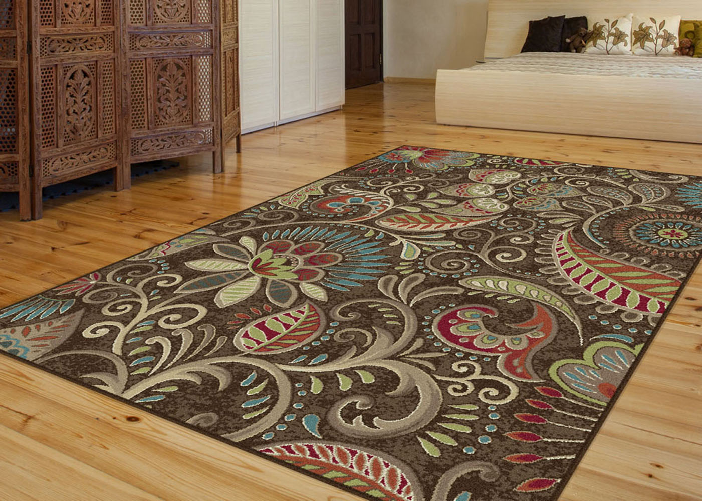 Brown Transitional Paisley Floral Area Rug MultiColor Leaf Vines