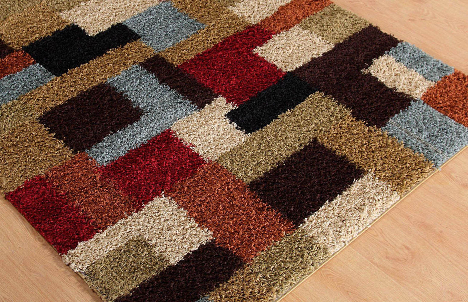 MultiColor Contemporary Shag Geometric Boxes Area Rug Cubes Modern