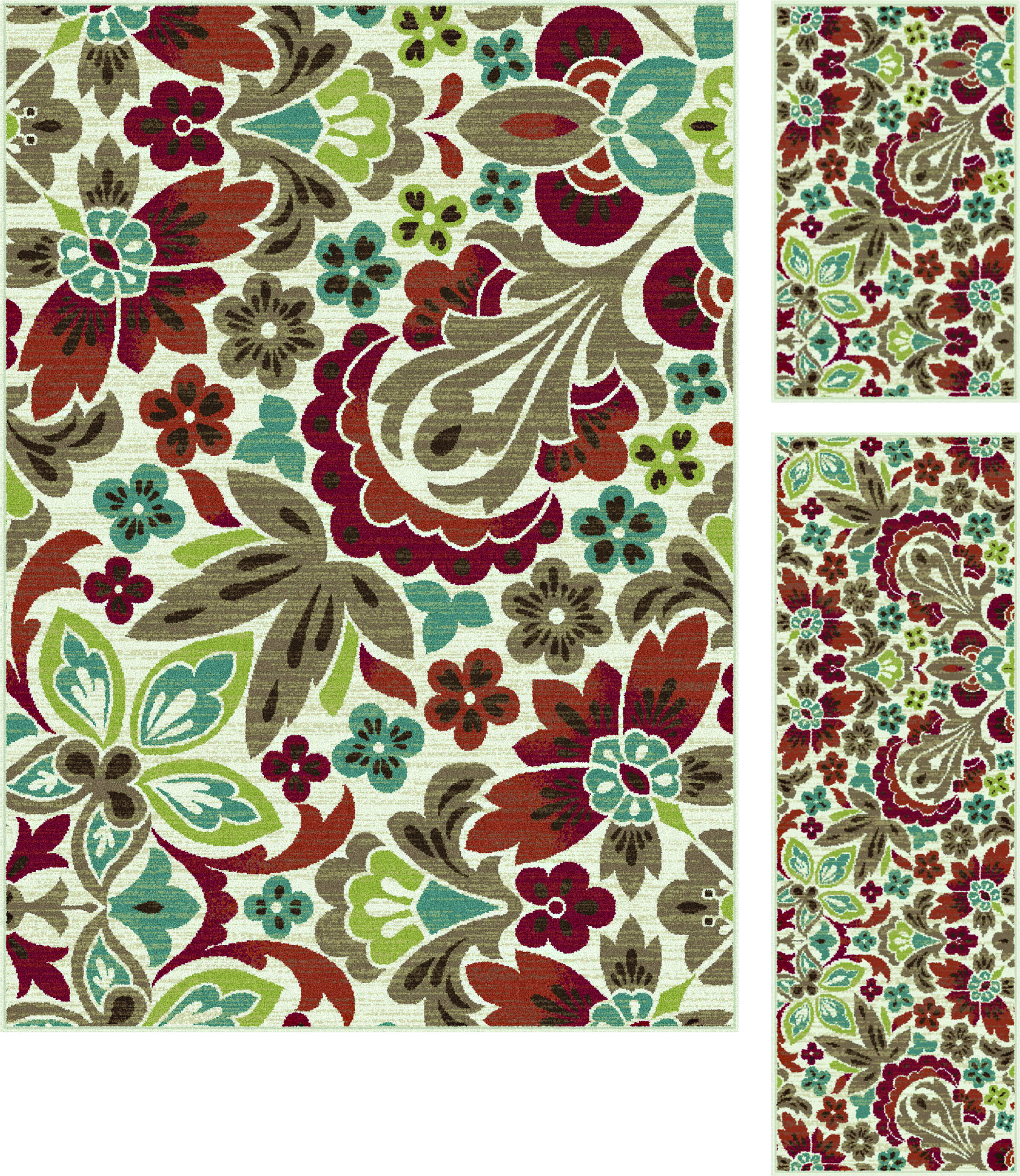 Beige Transitional Floral Daisy Area Rug MultiColor Leaves Casual