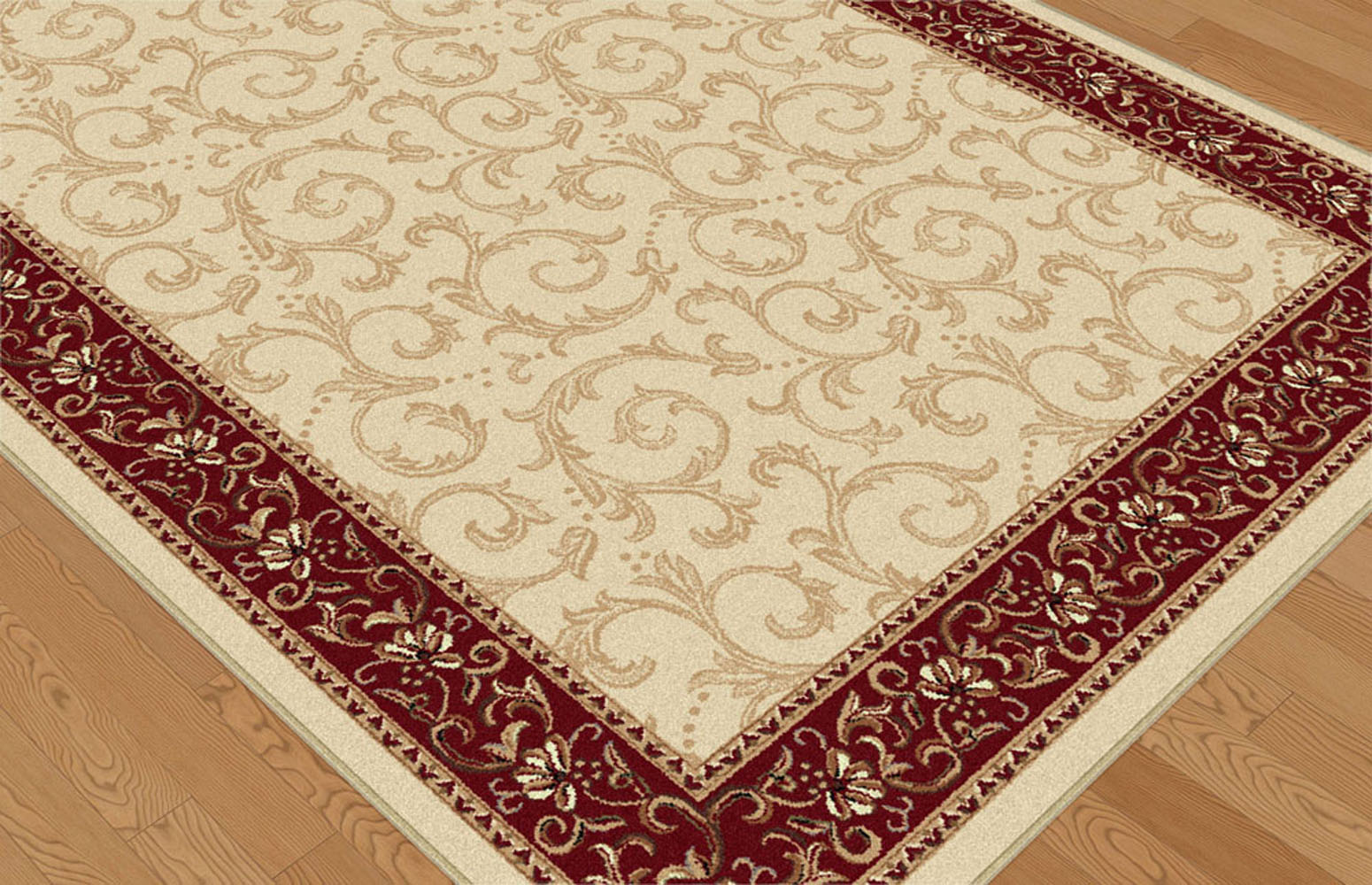 Beige Traditional European Scrolls Vines Area Rug Border Leaves Persian