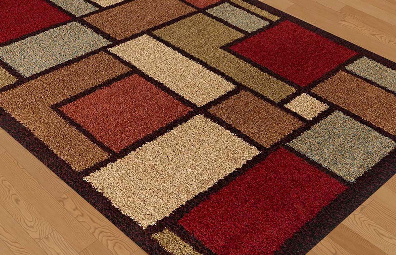 MultiColor Contemporary Blocks Shag Area Rug Modern Squares Shaggy