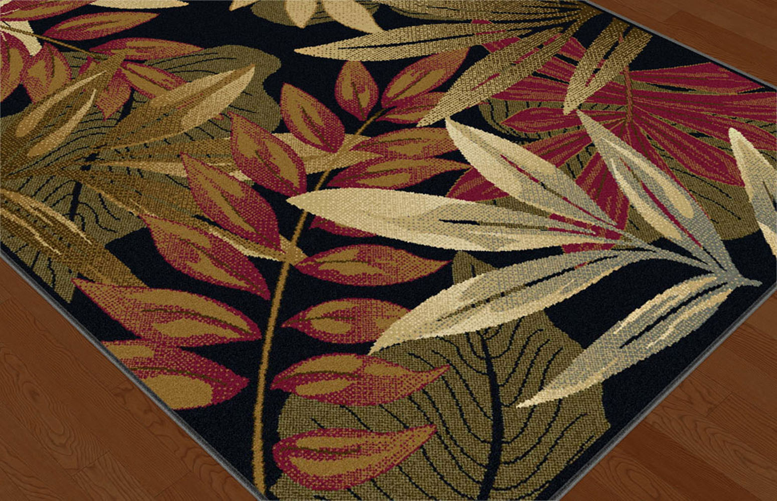 Black Transitional Floral Area Rug Tropical MultiColor Leaves Casual