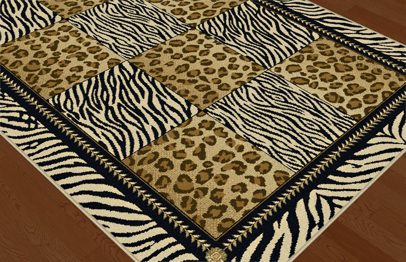 MultiColor Casual Leopard Print Geometric Squares Area Rug Zebra