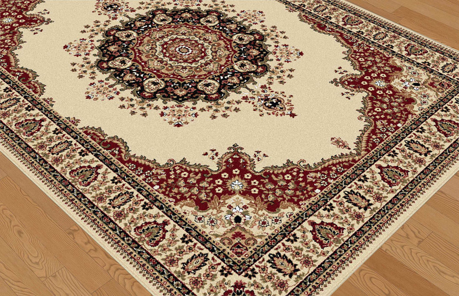 IVORY traditional ORIENTAL area RUG medallion FLORAL red BLACK persian