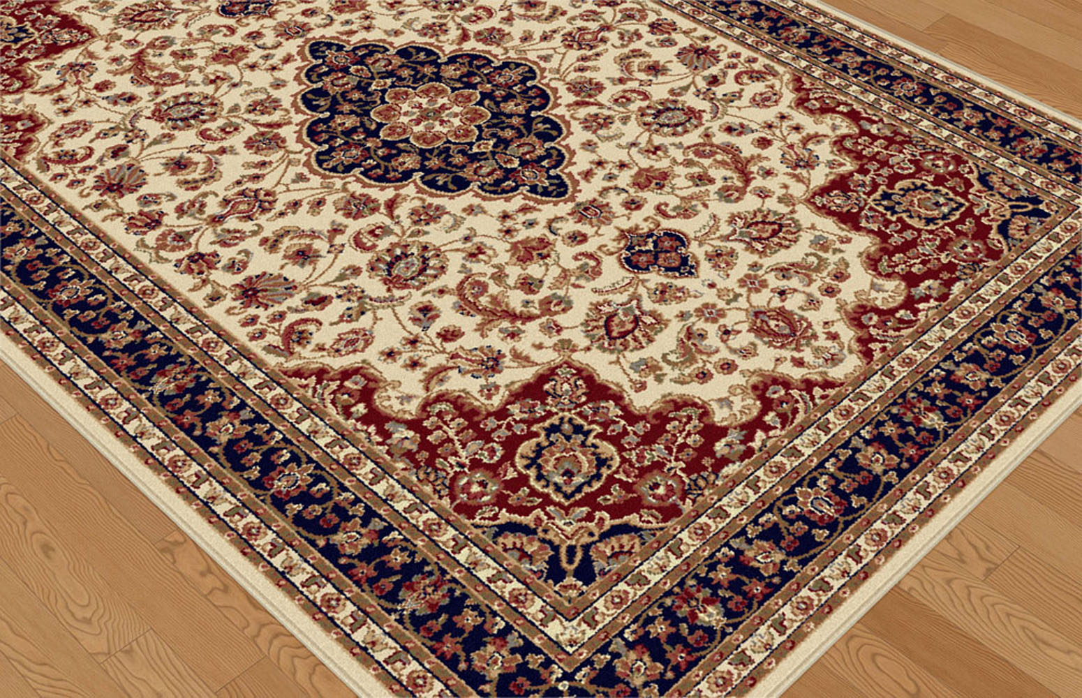 Ivory Traditional Oriental Floral Medallion Area Rug Border Vines Multi