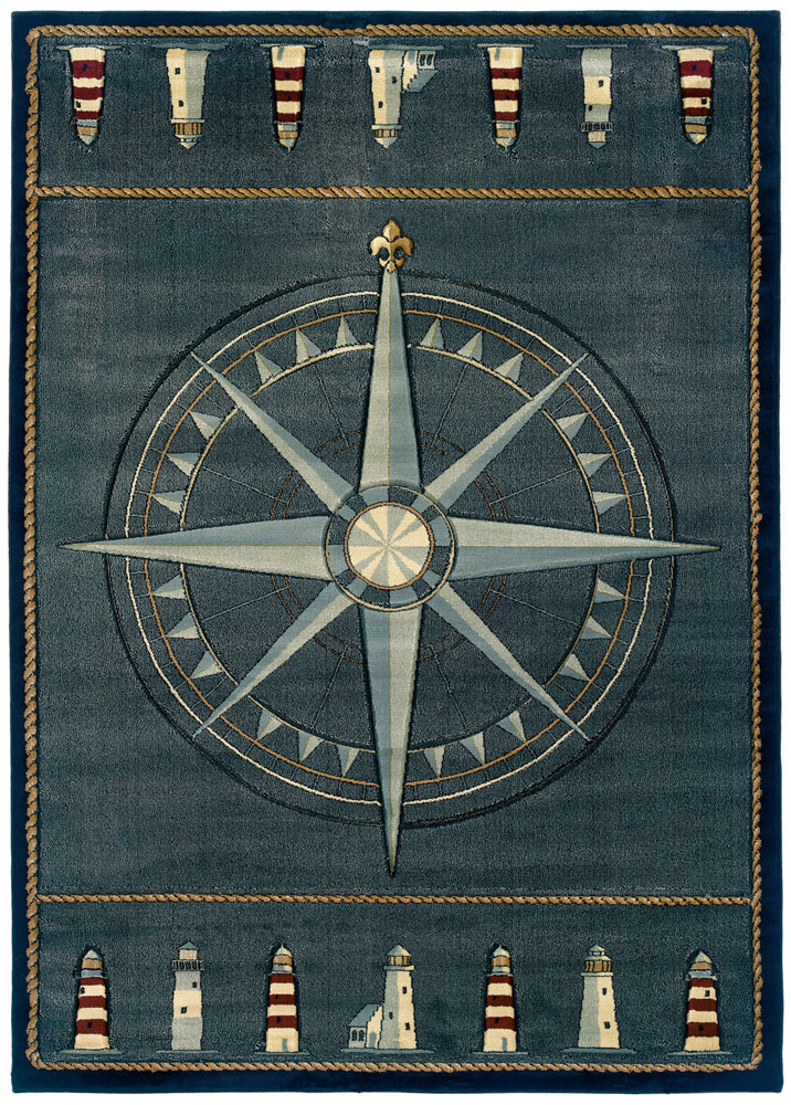 Blue Nautical Carpet Nautical Compass Lighthouse Nautical Rope Olefin
