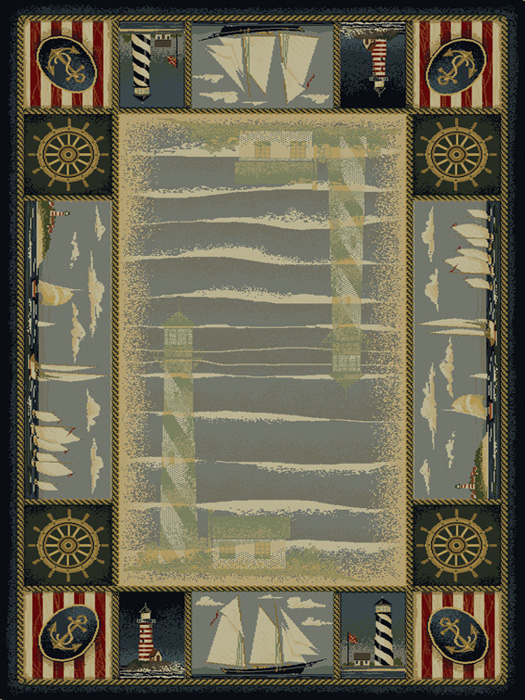 COASTAL blue NAUTICAL 4x6 area RUG sailboat CARPET Actual 3' 11" x 5