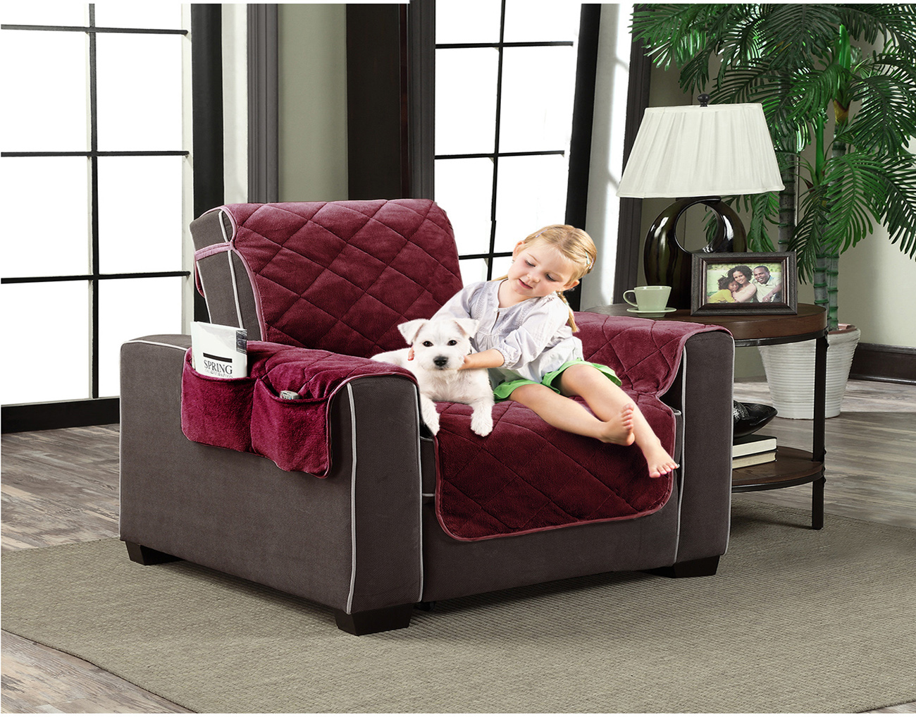 Slipcover Microfiber Reversible Pet Dog Couch Protector Cover Pockets