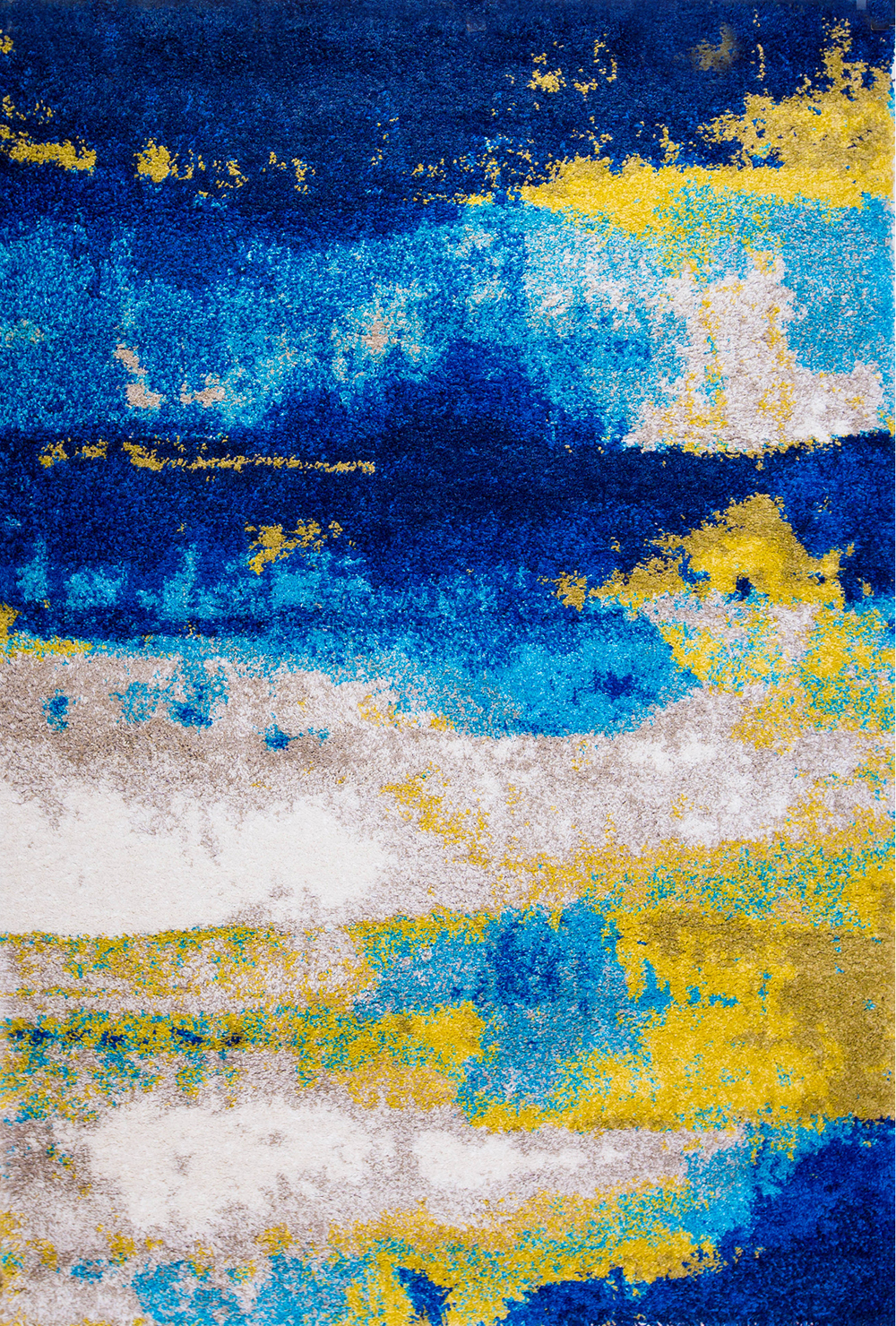 Abstract Blue Yellow Modern Shag Rug Contemporary Bright Colorful