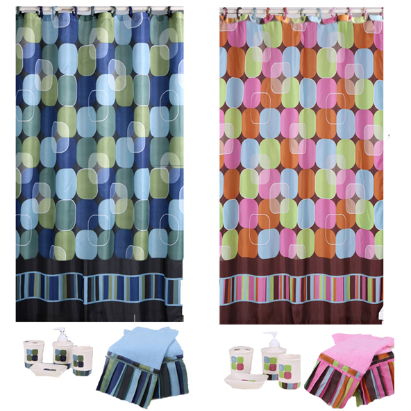 Modern Geometric MultiColored Dots 19 Piece Shower Curtains Bath