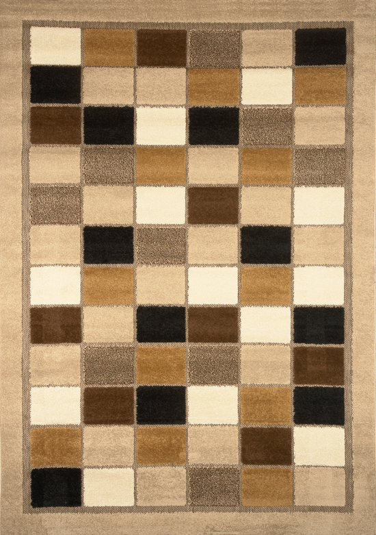 Multi Squares Modern Area Rug 4x6 Contemporary Taupe Actual 3' 8" x 5