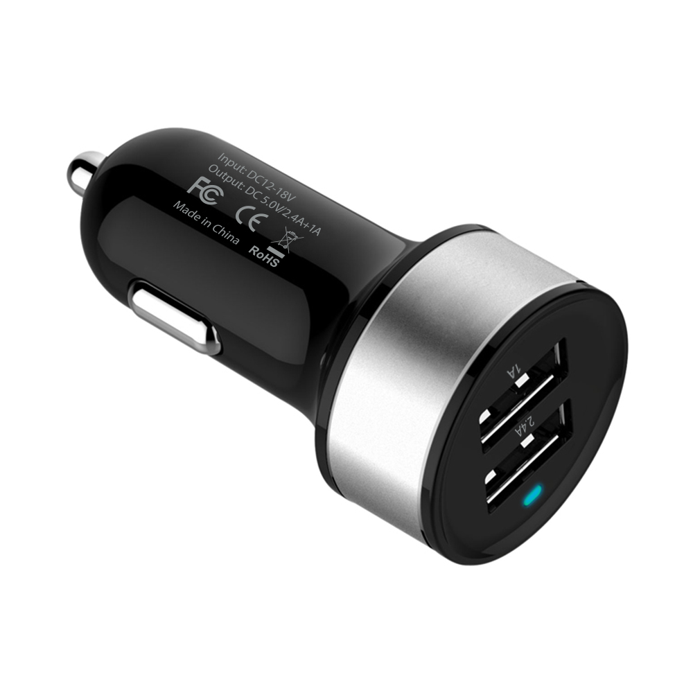 Dual USB 2 Port Car Charger 3.4A 17W Adapter w/ Built In LED & Safety