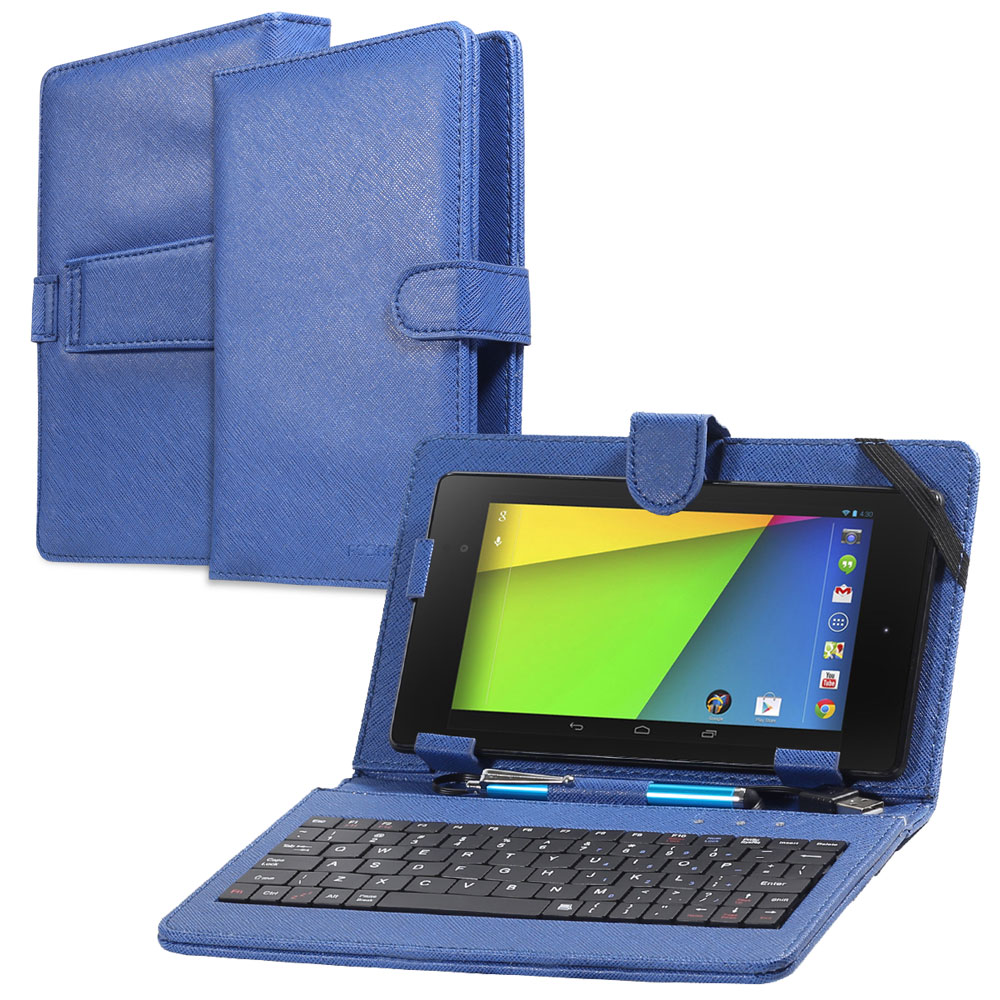 Blue 7" Wide PU Leather Stand Case Cover w/ USB Keyboard for Nextbook 7
