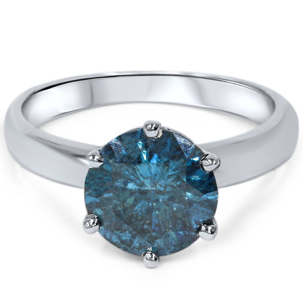 2ct Treated Blue Diamond Solitaire Engagement Ring 14K White Gold eBay