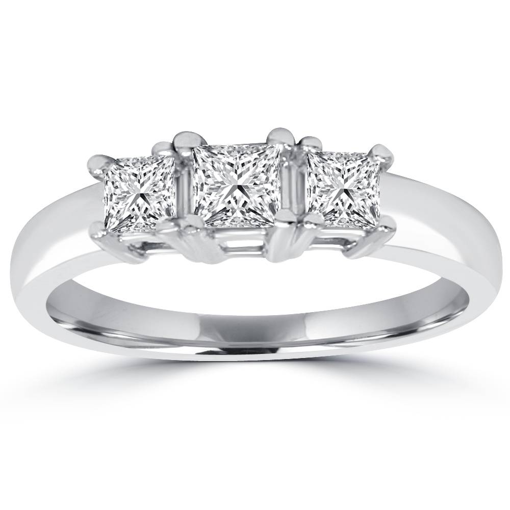 1 cttw 3Stone Princess Cut Anniversary Diamond Ring 14K White Gold
