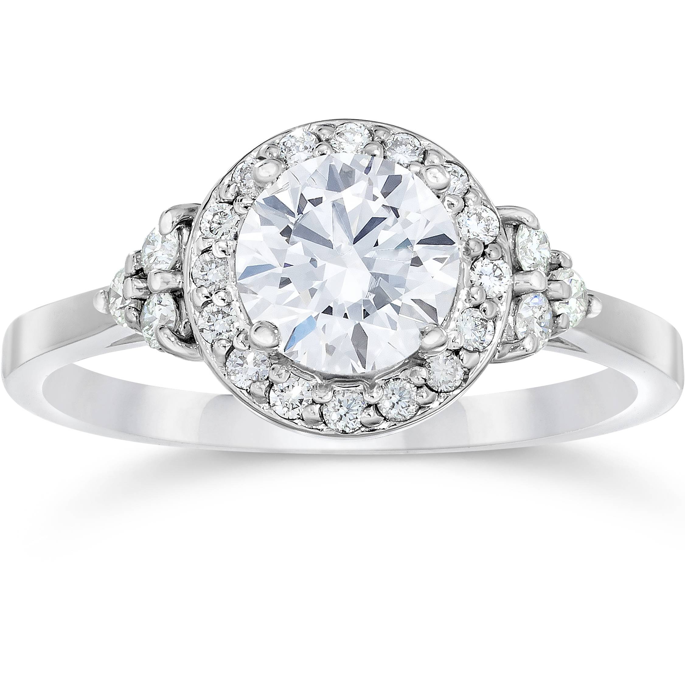 1 Carat Halo Vintage Diamond Engagement Ring 14K White Gold