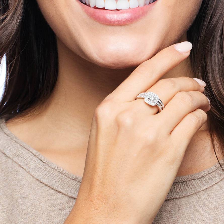 1ct Princess Cut Halo Diamond Ring Set 14K White Gold eBay