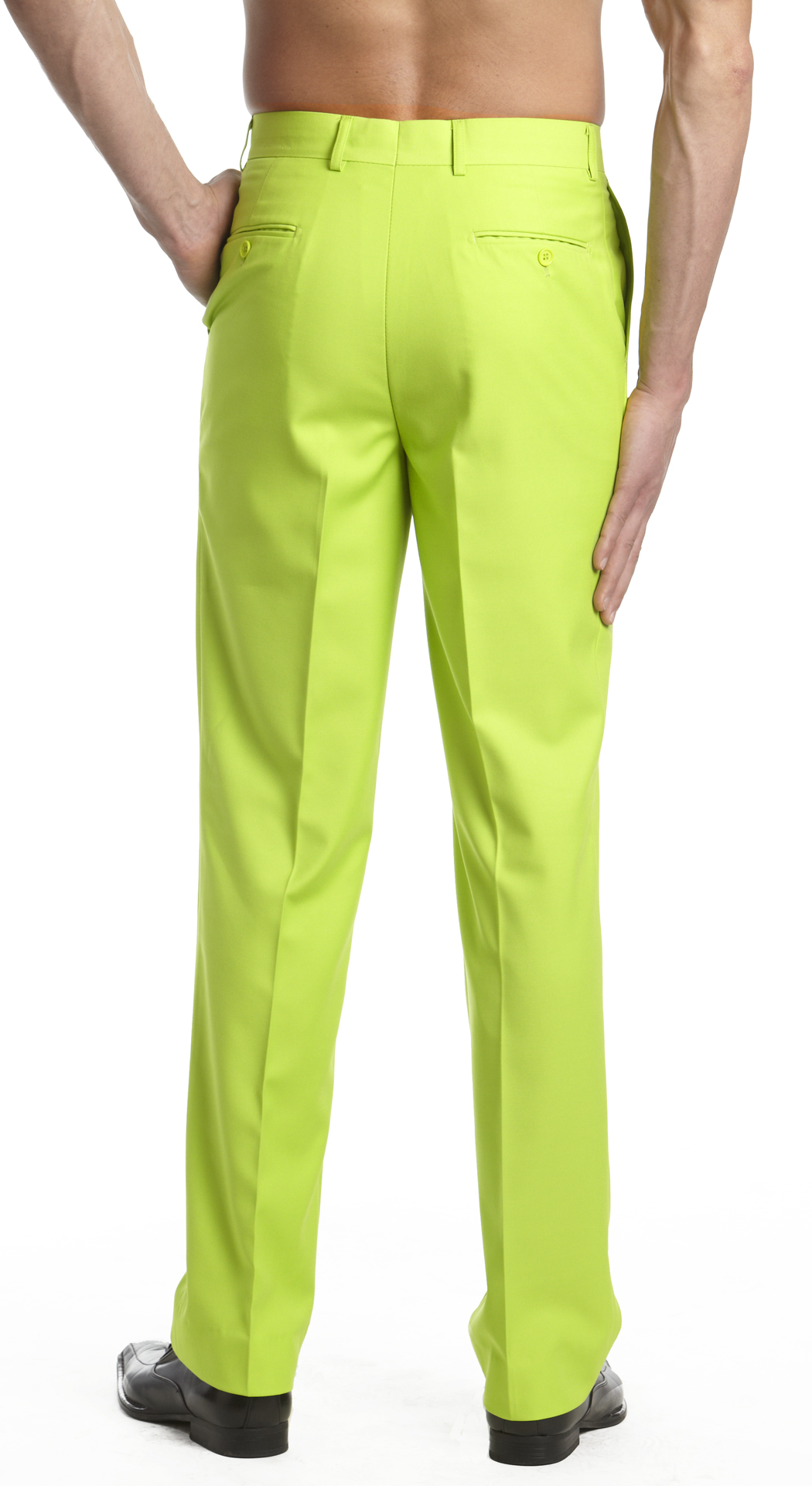 CONCITOR Men's Dress Pants Trousers Flat Front Slacks Solid LIME GREEN