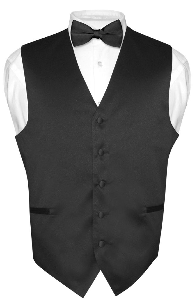 Men's Dress Vest BOWTie Hanky Solid Color Waiscoat Bow Tie Set Suit or