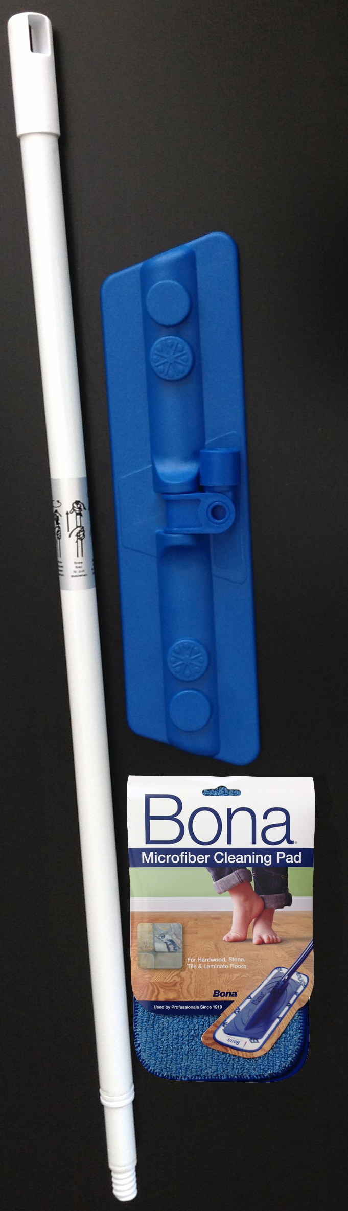 4 x 15 Velcro Mop Head Floor Mop w/Telescoping Handle and 1 Bona