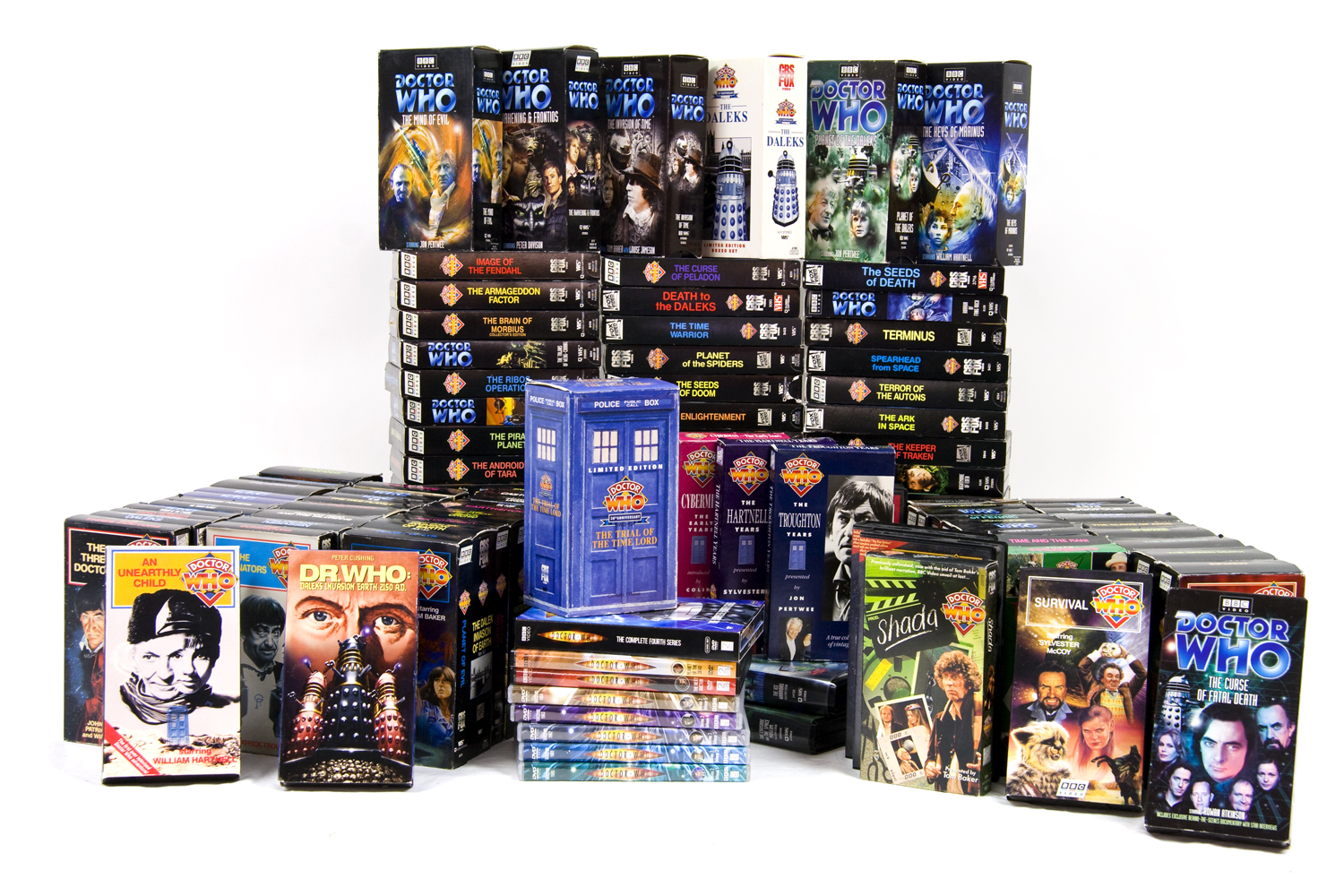 Lot of Dr Who 130 Classic VHS Tapes & 13 Modern Doctor DVDs w/ 469 TV
