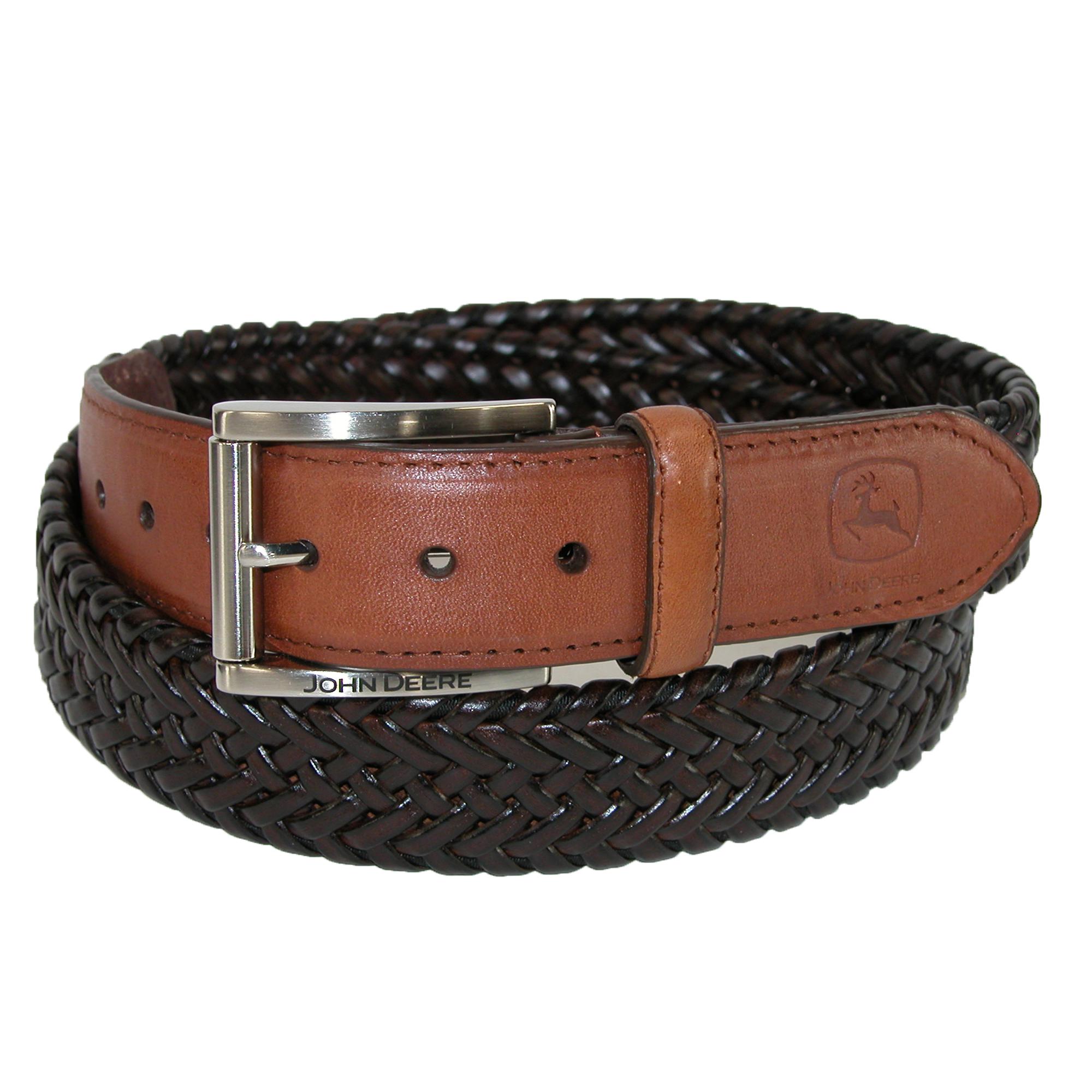 John Deere Men's Leather Braided Stretch Belt