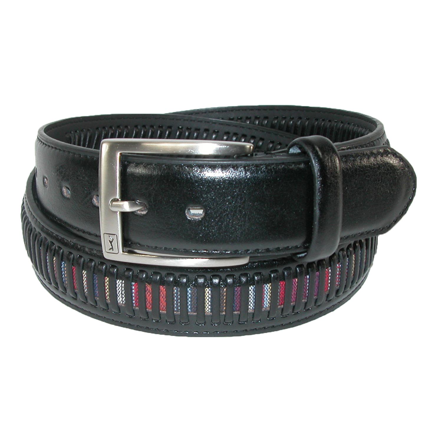PGA TOUR Men's Leather Golf Belt with Fabric Inlay