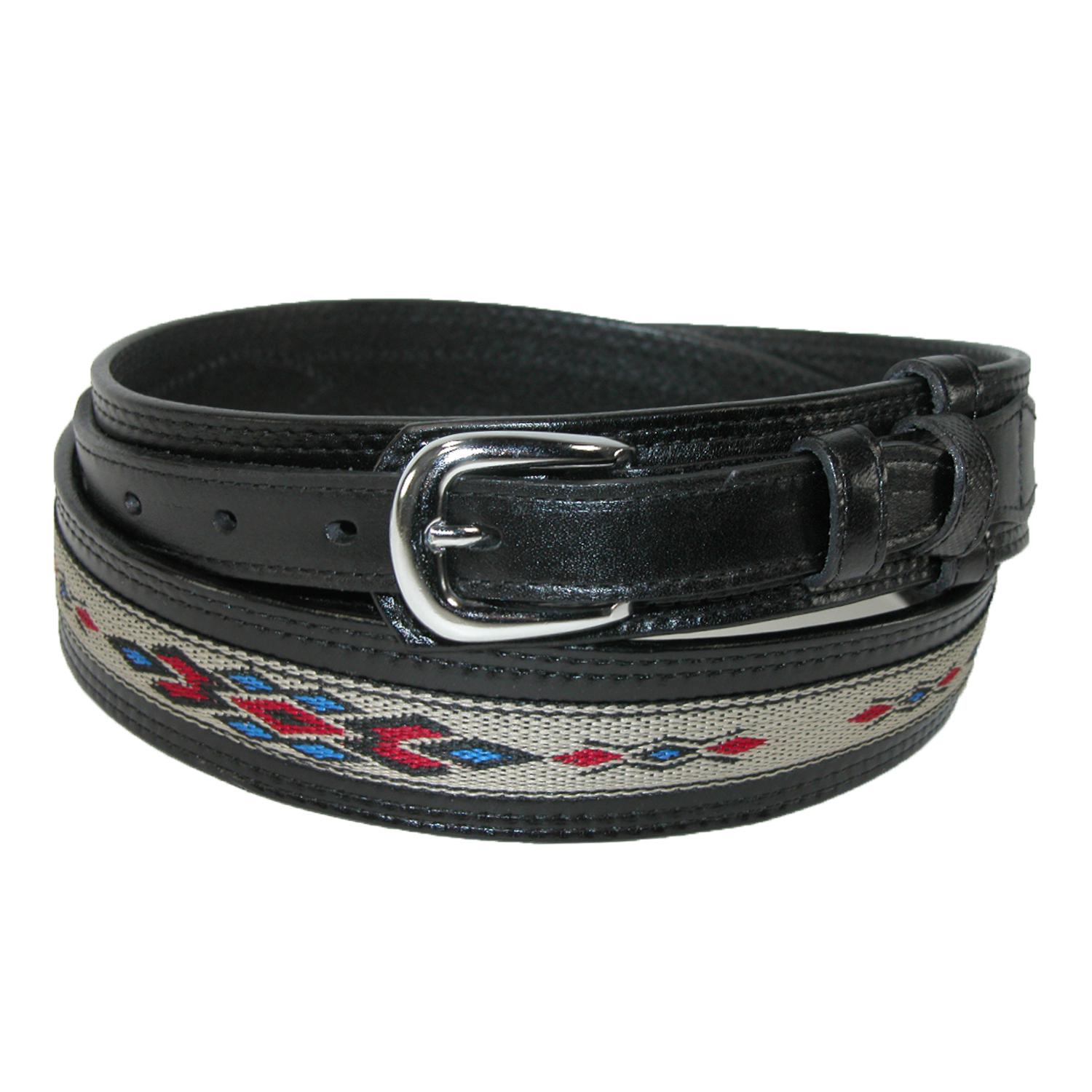 CTM Men's Leather Removable Buckle Ranger Belt with Fabric Inlay