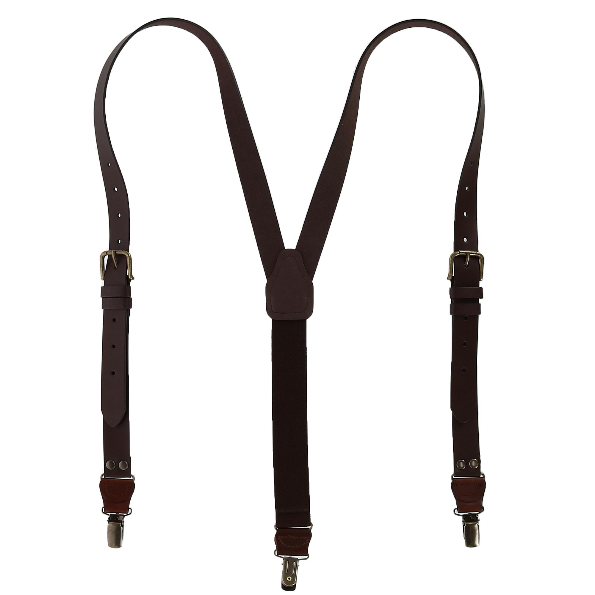 CTM Men's Leather Clip End Suspenders with Buckle Strap (Tall Available)