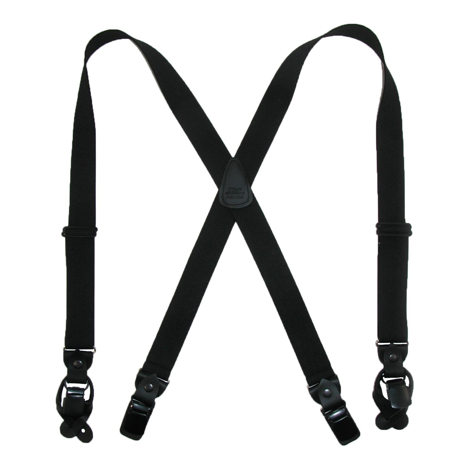 CTM Men's Elastic Suspender with Leather Convertible Clip & Button Ends