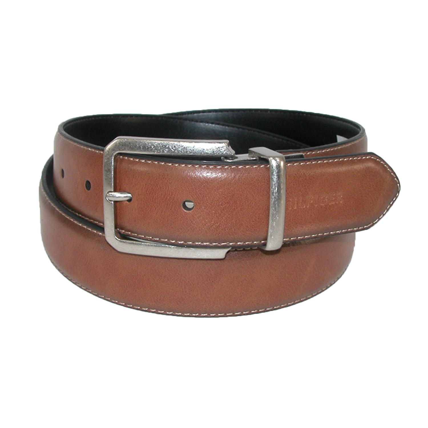 Tommy Hilfiger Men's Contrast Stitch Tan to Black Reversible Belt