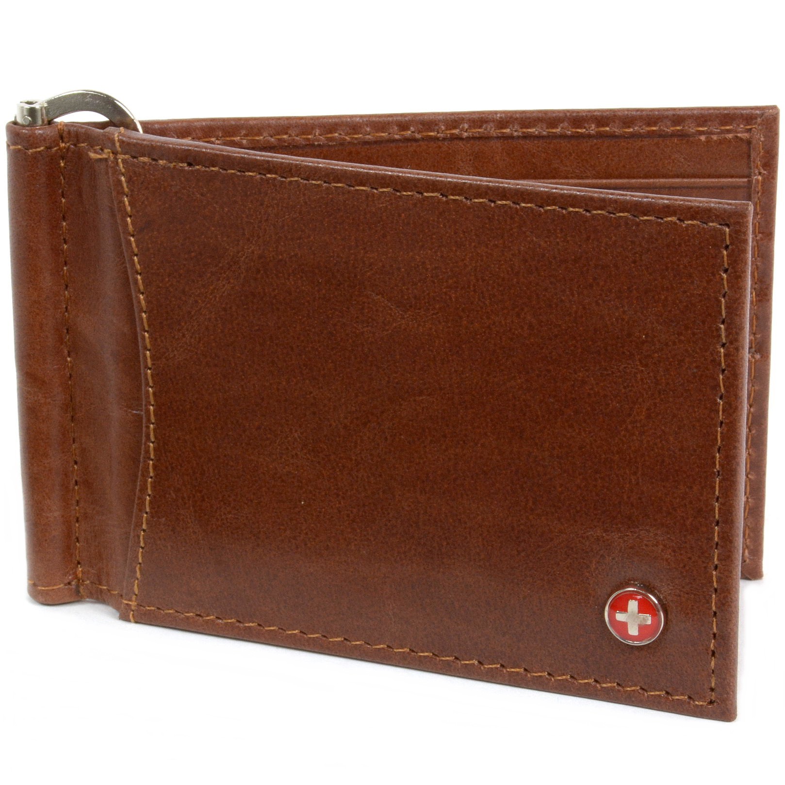 Alpine Swiss RFID Blocking Men&#39;s Wallet Leather Front Pocket Spring Money Clip