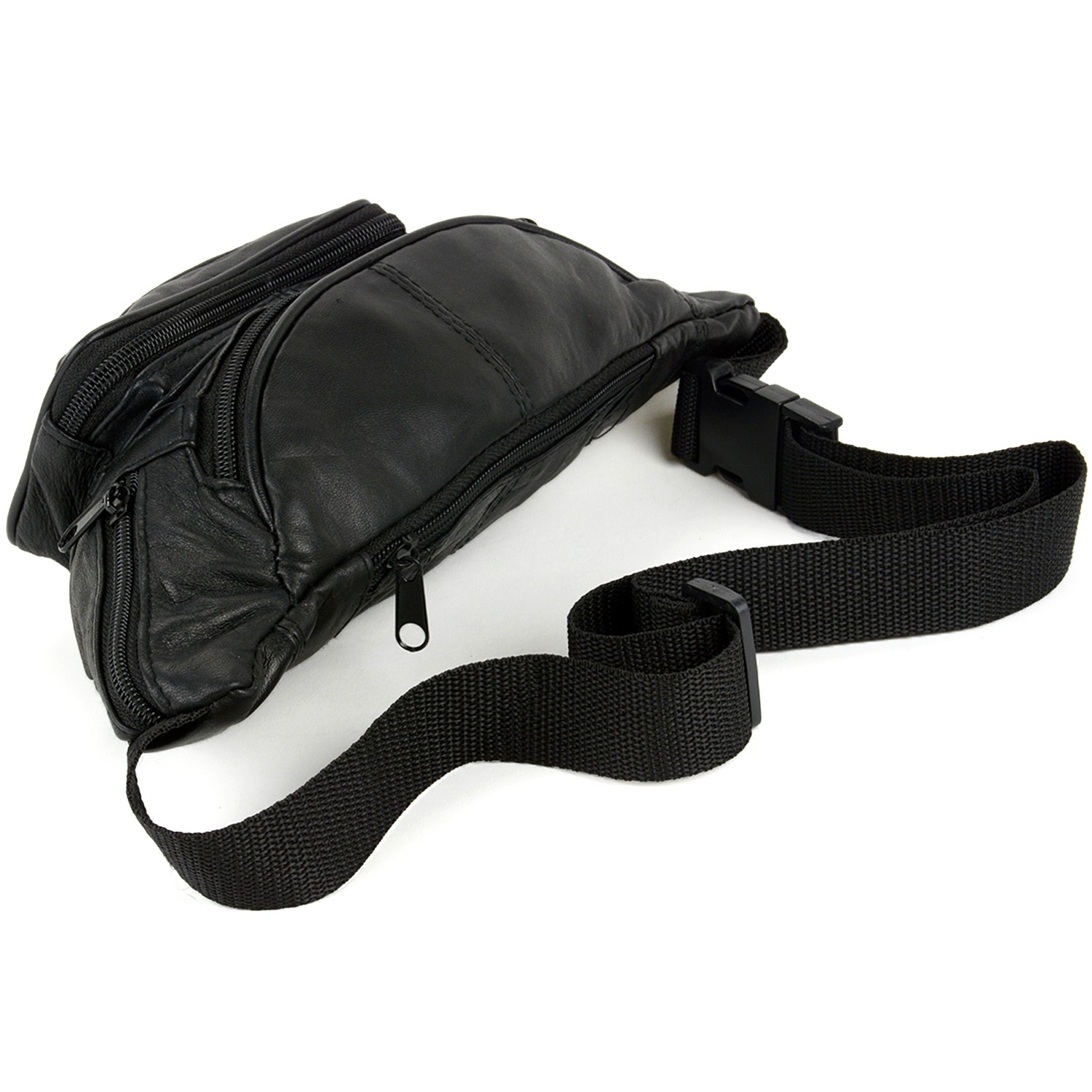 Leather Fanny Pack Waist Bag 6 Pockets Adjustable Belt Strap Travel