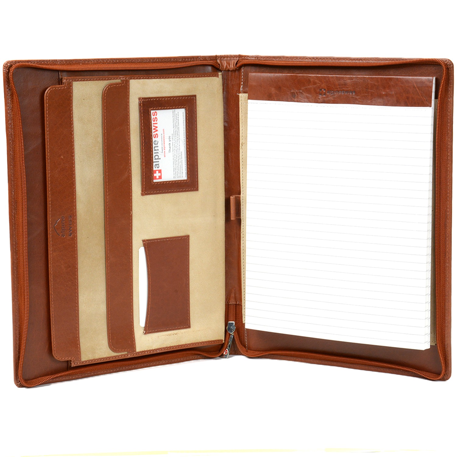 Alpine Swiss Leather Zippered Writing Pad Portfolio Business Briefcase