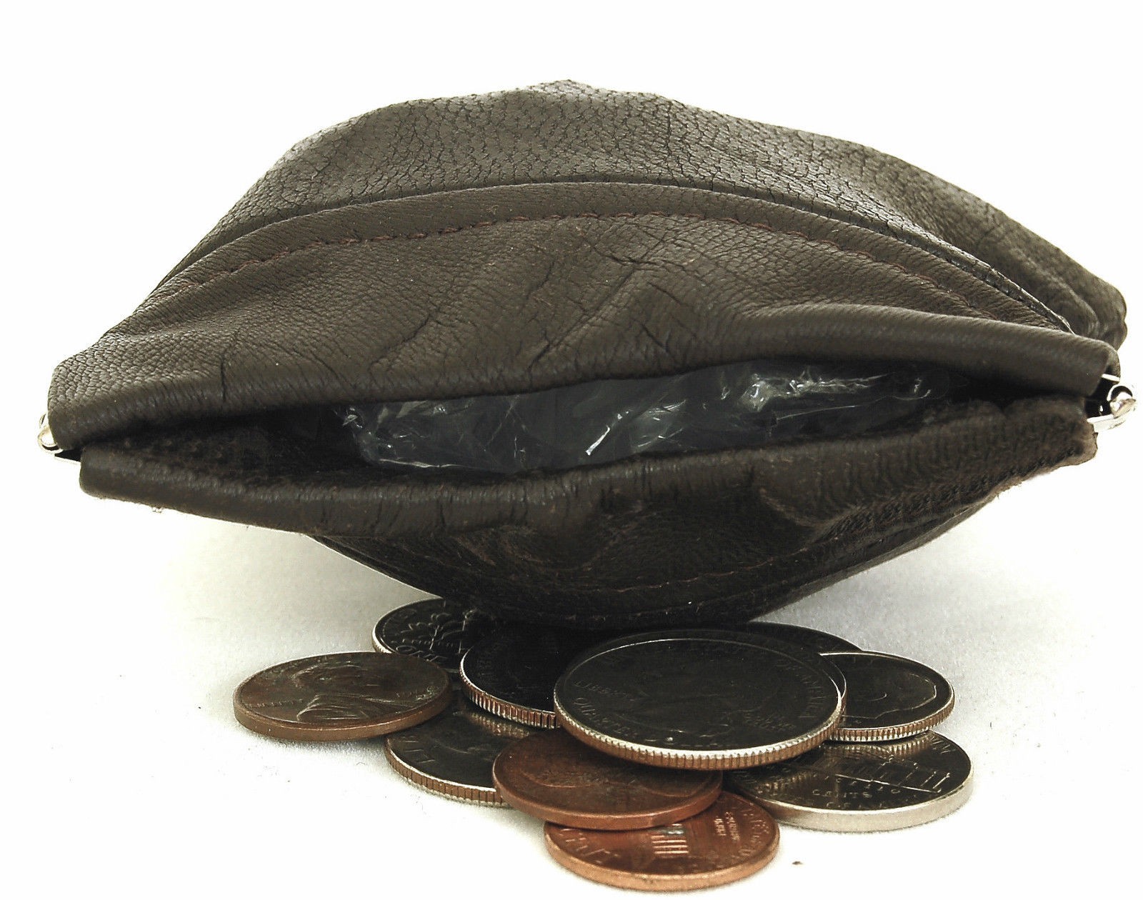 Leather Coin Purse Wallet Metal Spring Closure With Key Chain Loop